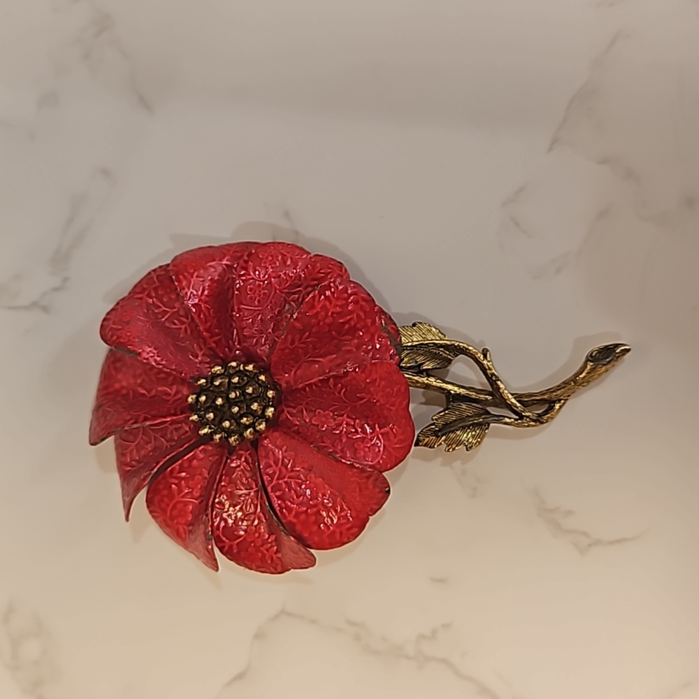 Vintage Hedy Red Enamel Brooch
